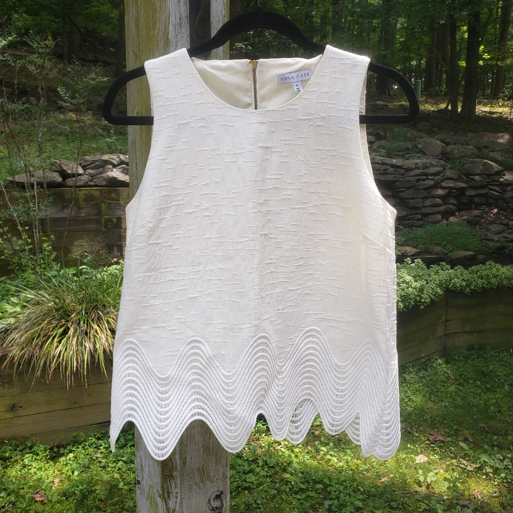 ANNA CATE Mia Top White Cream Medium Scalloped Hem